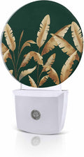 Night Lights Auto Sensor Golden Foliage Night Light Green Minimalist Leaf Round by Home+L6