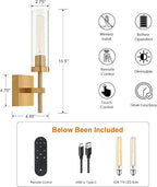 Gold Battery Operated Wall Sconce Set of 2, Wireless Wall Sconces - Image 6