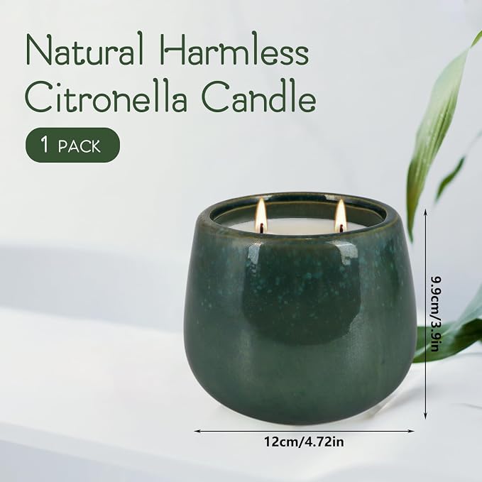 1 Pack Soy Wax Green Ceramic 2-Wick Outdoor Citronella Candles– Long Burning - Image 4