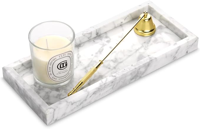 Marble Bathroom Vanity Tray, Natural Luxury Vanity Home Kitchen Bathroom Table by HESHIBI