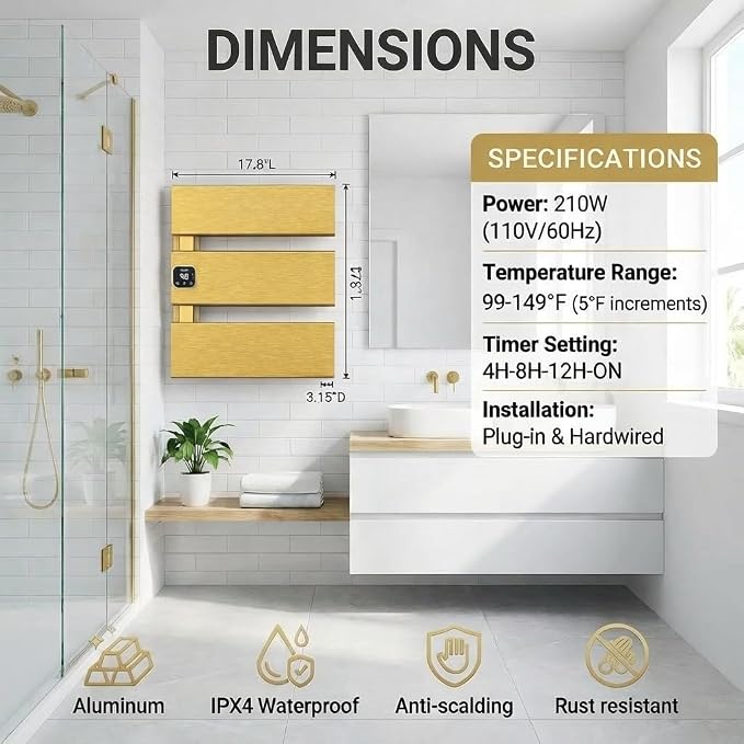 Electric Towel Warmer, Heated Towel Rack - Image 5
