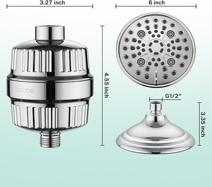 Cobbe 6-Setting High Pressure Filtered Shower Head Combo, Detachable Rain - Image 8