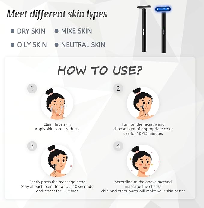Fxtiaa Led-Light-Therapy, 7 Color Face Skincare Wand - Image 4