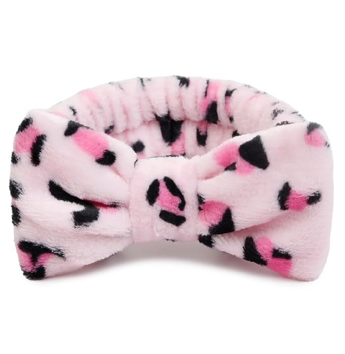 Huachi Pink Leopard Soft Microfiber Spa Headbands by Huachi