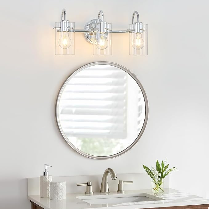 3 Lights Vanity Light, Polished Chrome Bathroom Wall Light Fixture Over Mirror - Image 2