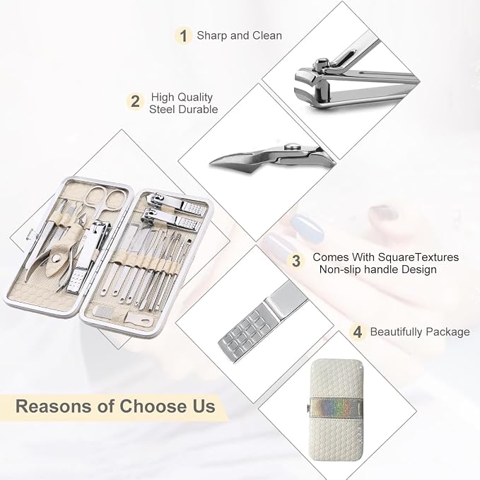 Yougai Nail Clippers set for Men and Womens Gift Manicure Set 18 Pieces - Image 5