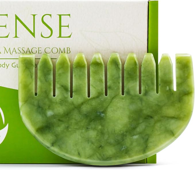 Gua Sha Comb - Moon Shape, Natural Jade Stone Scalp Massager by LEOSENSETOOLSFORYOU