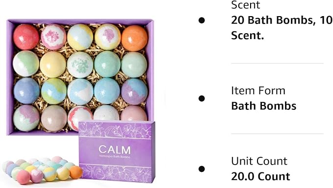 CalmNFiz 20PCS Bath Bombs for Women Presents Set Natural Wonderful Fizz Effect - Image 8