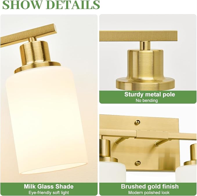 MOKATNG 3-Light Bathroom Light Fixtures, Brushed Gold Vanity Light - Image 3