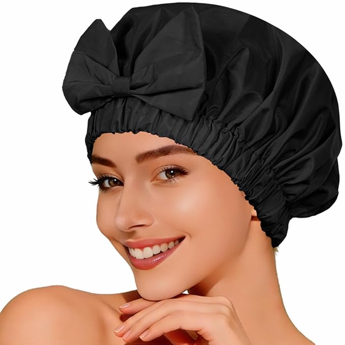 Shower Cap for Women, Cute Bow Waterproof Reusable Bath Cap, Non-Slip Anti by TUVATU