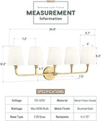 5-Light Bathroom Light Fixtures, Brushed Gold Vanity Lights - Image 3