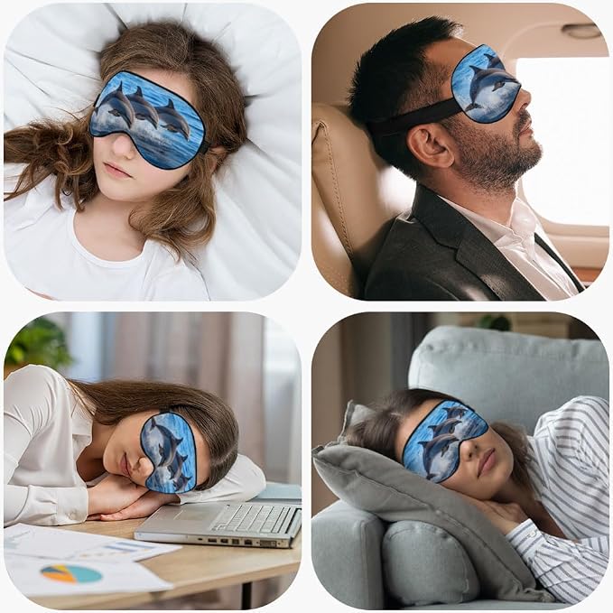 Dolphin Family Silk Eye Mask Sleep Mask Cartoon Whale Clear Blue Waters Ocean - Image 5