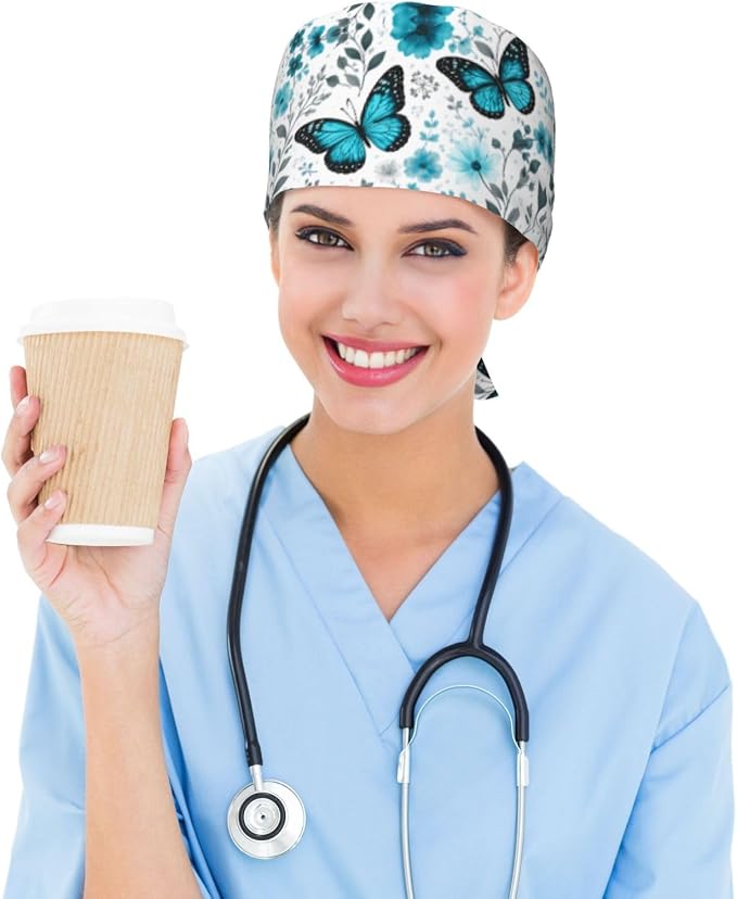 Working Cap Scrub Caps with Sweatband Adjustable Tie Back Hat Nurse Surgical - Image 4