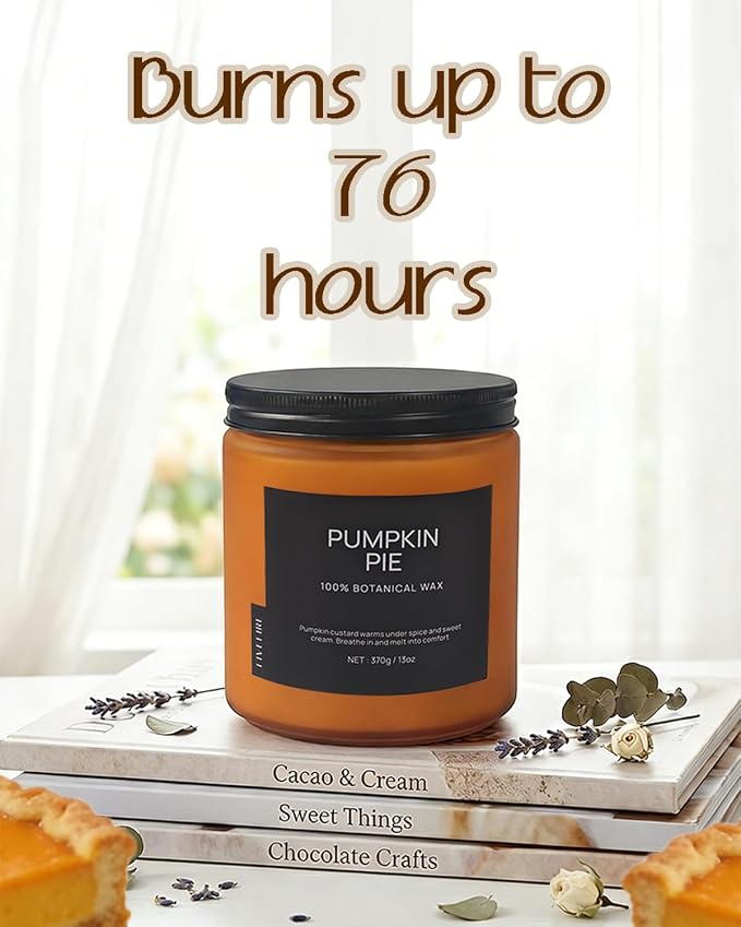 Pumpkin Pie Home Scented Candles, 13oz Organic Soy Wax, 76-Hour Clean Burning - Image 3