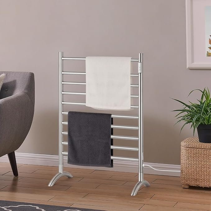 Freestanding Towel Warmer 10 Bars Plug-in Option 3 Working Modes Brushed - Image 6