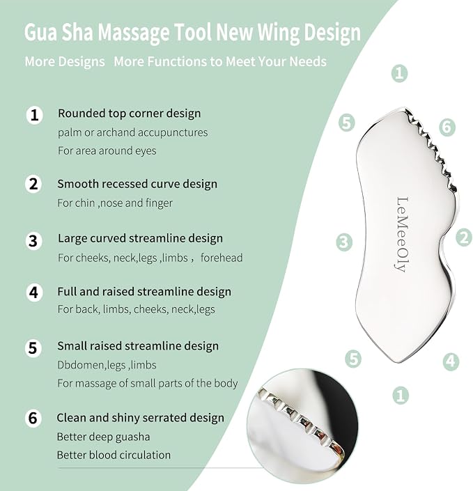 LeMeeOly 2Pcs Gua Sha Facial Tools Stainless Steel, Detailer GuaSha Set - Image 4