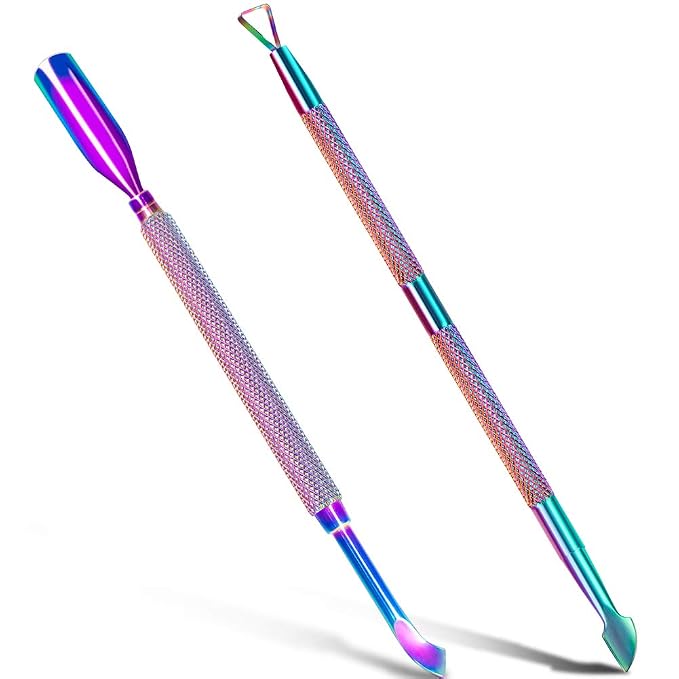 2PCS Metal Cuticle Pusher and Scraper, Colorful Nail Trimmer Cutter Stainless by GA%26EN