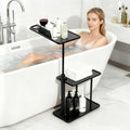 3 Layer Bathtub Tray Table, Bamboo Swivel Bathtub Side Table Height Adjustable by BeGyoku