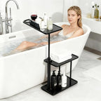 3 Layer Bathtub Tray Table, Bamboo Swivel Bathtub Side Table Height Adjustable by BeGyoku