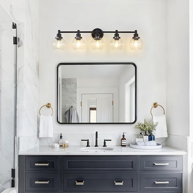 5-Light Bathroom Light Fixture Black Vanity Lights Over Mirror Modern Wall - Image 6