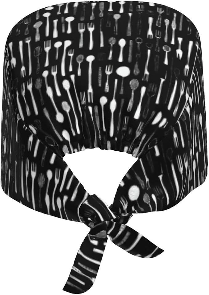 Scrub Cap for Women and Men Boho Black Leaf Pattern Adjustable Breathable - Image 8
