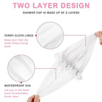 Reusable Shower Caps for Women, Terry Cloth Lined Shower Cap Double Layer - Image 6