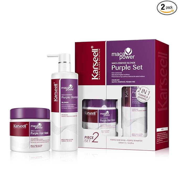 Karseell maca power Purple Hair Mask and Purple Shampoo Set, Neutralizes Brass by KARSEELL