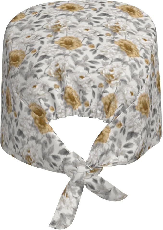 Scrub Cap for Women and Men Boho Black Leaf Pattern Adjustable Breathable - Image 8