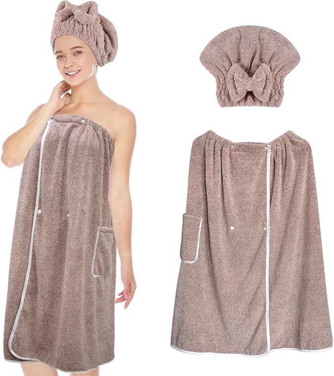 SUNLAND Microfiber Women Bath Towel Wrap and Hair Drying Towel Set, Adjustable by SUNLAND
