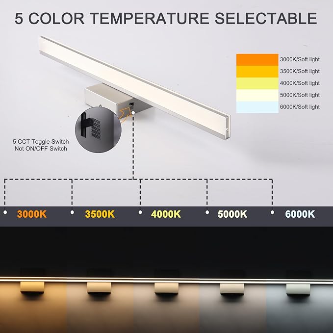 LED Modern Bathroom Light Fixtures 18W Brushed Nickel Vanity Lights Bar 5CCT - Image 2