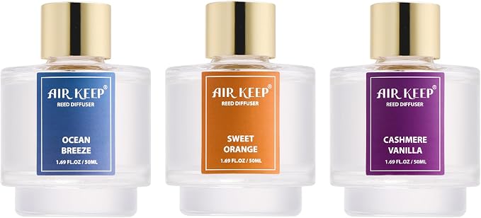 Airkeep Reed Diffuser Set of 3, Ocean Breeze Sweet Orange Cashmere Vanilla Oil - Image 8