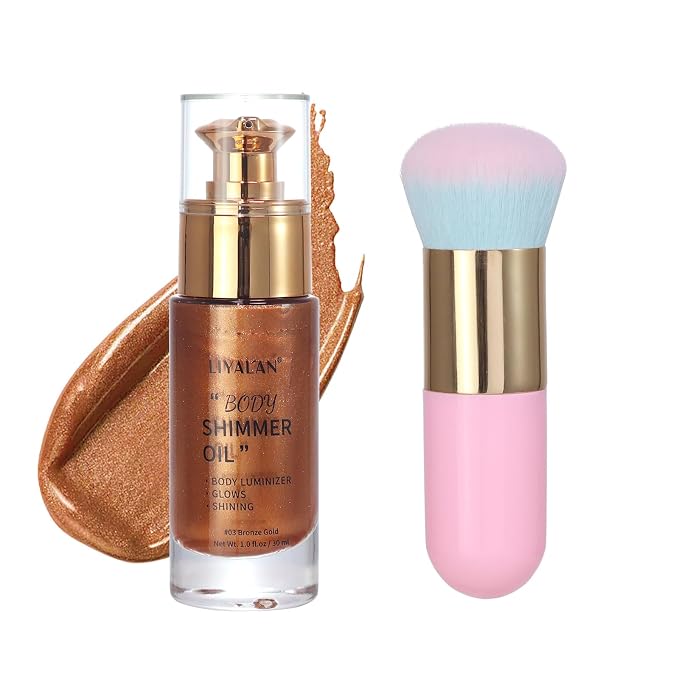 Liyalan Shimmer Body Oil Bronze Gold 1.0 fl.oz Face Glow Pearl Highlighter by LIYALAN