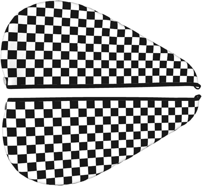 Black and White Checkerboard Hair Towel Wrap Microfiber Fast Drying Hair Turban - Image 4