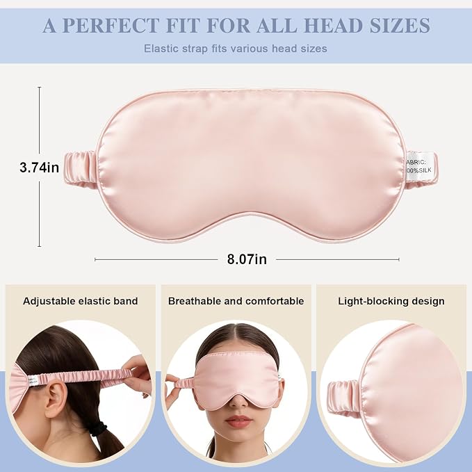 Silk Sleep Mask, Eye Mask for Sleep Women Men, Mulberry Sleeping Mask - Image 2