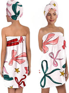 Gift Bow Bath Wrap with Hair Drying Cap – Microfiber Quick Dry Shower Towel by QIULIBMH