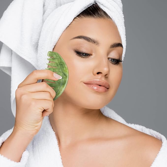 Gua Sha Comb, Natural Guasha Stone Jade, Head Scalp Caring Massage Comb - Image 4