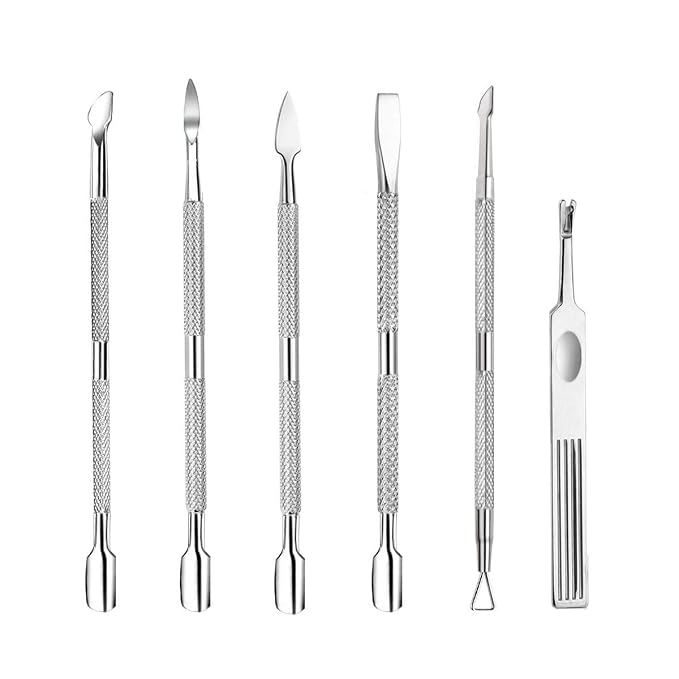 6PCS Cuticle Pusher Set, Stainless Steel Cuticle Remover Kit, Cutter and by Benbeno