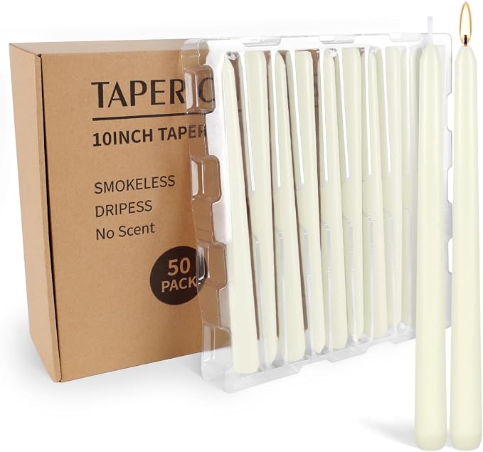 WPONSZU 50 Pack Ivory Taper Candles, 7-8 Hours Burn Time, Smokeless and Dripless - Image 9