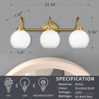 AKEZON Bathroom Light Fixtures 3-Light Brushed Gold Vanity Light, Modern - Image 6