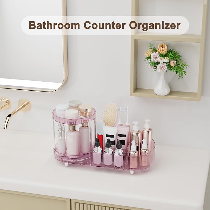360 Rotating Vanity Makeup Organizer, 2 Small Trays & 5 Compartments - Image 5
