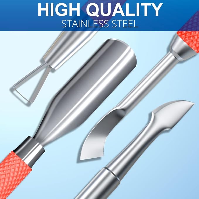2PCS Metal Red Cuticle Pusher and Cutter Remover Salon Quality Stainless Steel - Image 6