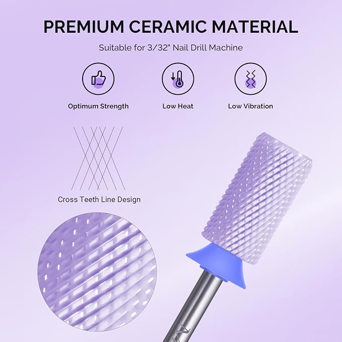MelodySusie Ceramic Nail Drill Bits, 3/32'' Chamfer Flat Top Large Barrel Bits - Image 2