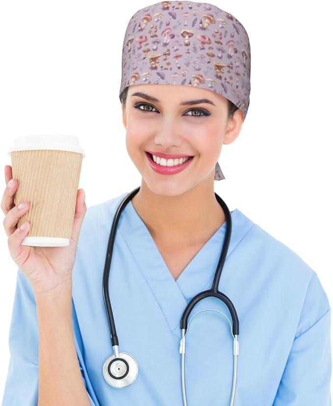 Scrub Cap for Women and Men Boho Black Leaf Pattern Adjustable Breathable - Image 6