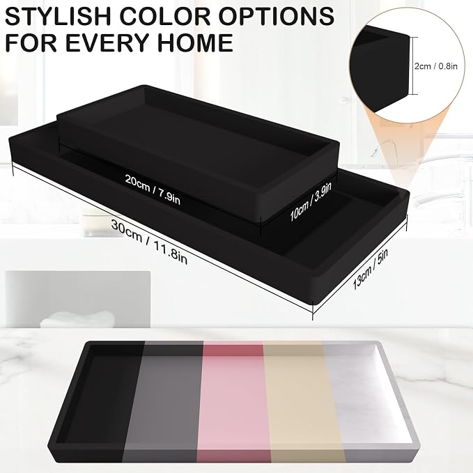 2PCS Bathroom Vanity Tray, 11.8 x 5 Inch Silicone Bathroom Counter Organizer - Image 3
