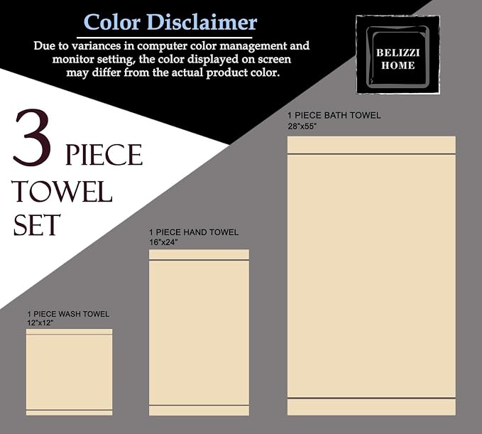 Belizzi Home Ultra Soft 3 Pack Cotton Towel Set, Contains a Bath Towel 28x55 - Image 6