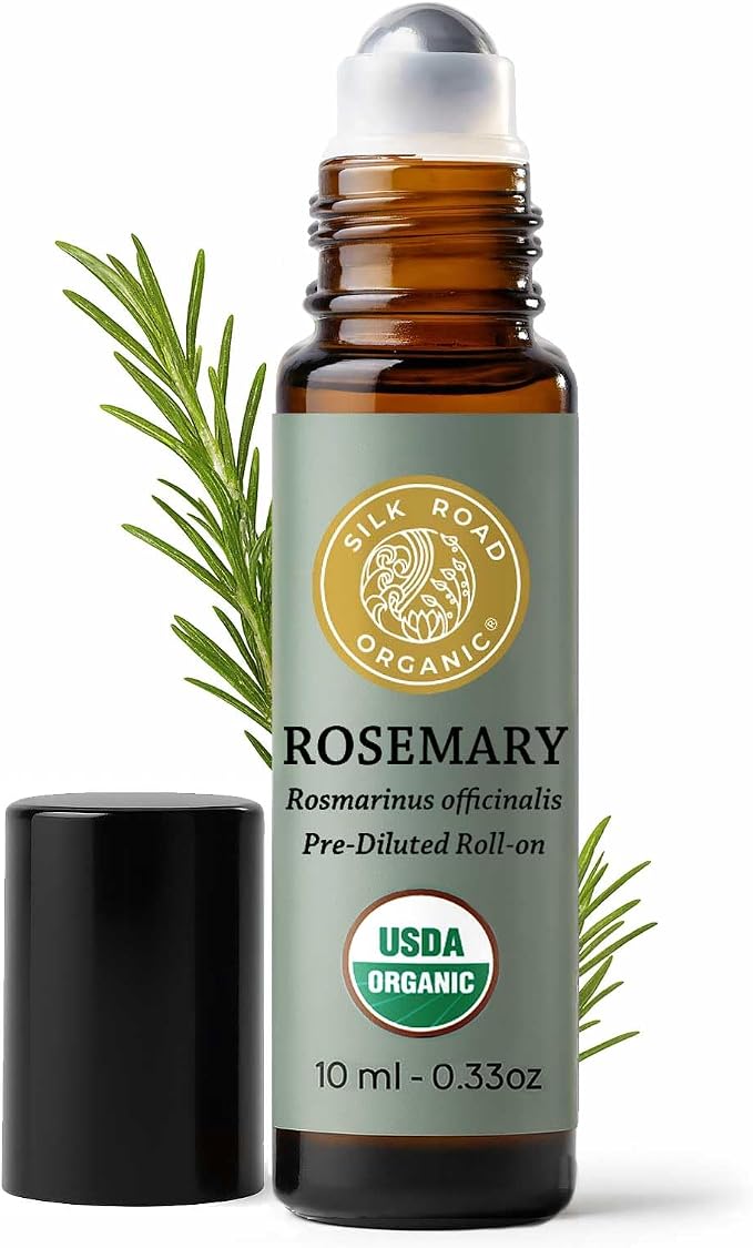 Silk Road Organic Rosemary Essential Oil & Jojoba Roll On, USDA Certified by SILKROADORGANIC