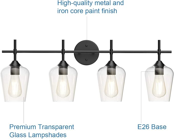Ralbay Vintage Bathroom Vanity Lighting Fixtures 4-Lights Industrial Matte - Image 7