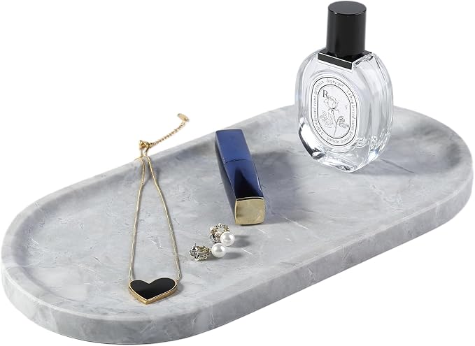 Koville Grey Marble Tray for Bathroom Countertop, Stone Catchall Trays for by Koville
