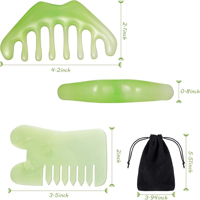 Geiserailie 2 Pcs Jade Combs Esthetician Supplies Massage Stone Hair Gua Sha - Image 2