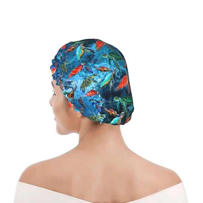 Sea Turtle Shower Cap For Women Adjustable Double Waterproof Layers Bathing - Image 8